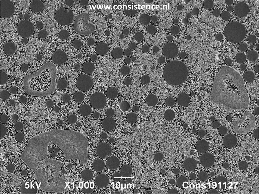 Cryo Scanning Electron Microscopy (Cryo-SEM) image of creamy salad sauce. Method: cryoplaning. Photo by Jaap Nijsse, Consistence Microstructure Research Laboratory.