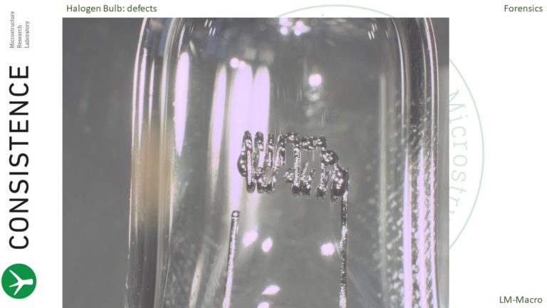 Macro phograph of broken halogen bulb at Consistence Microstructure Research Laboratory