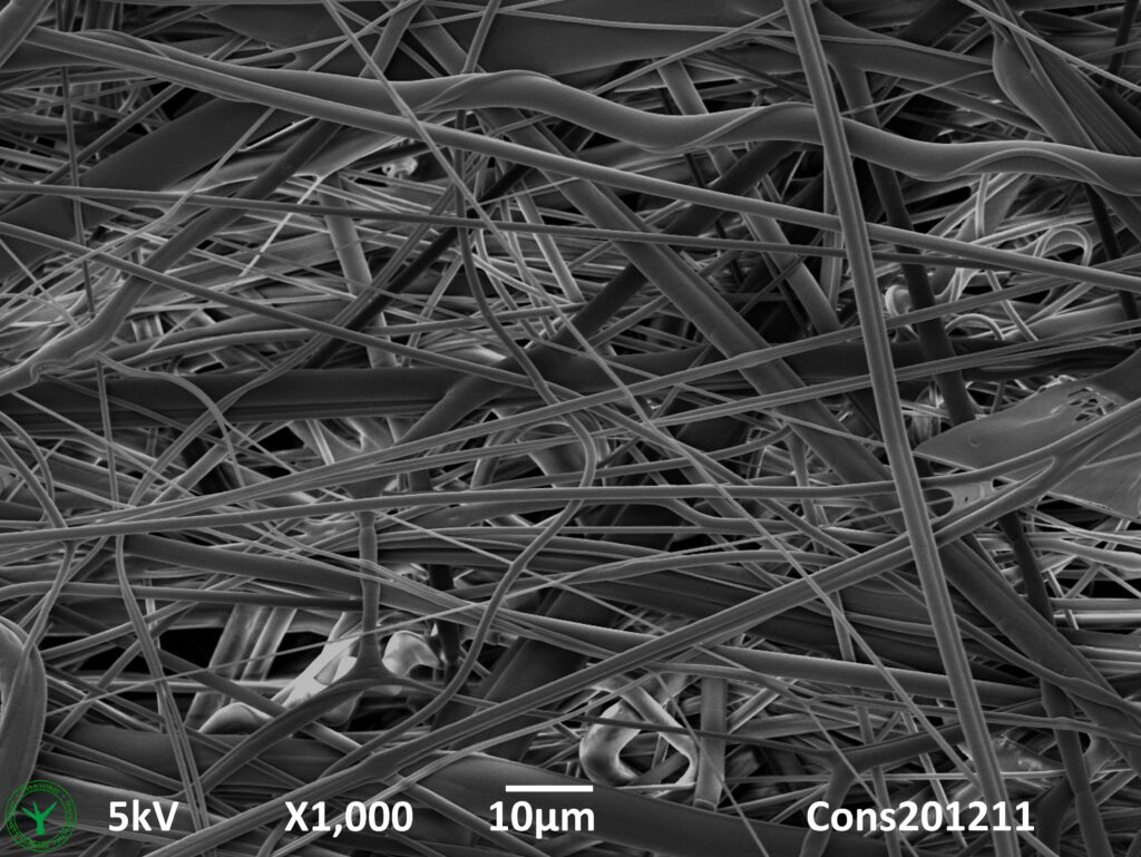 SEM image of Face Mask Filter. Photo by Jaap Nijsse, www.Consistence.nl